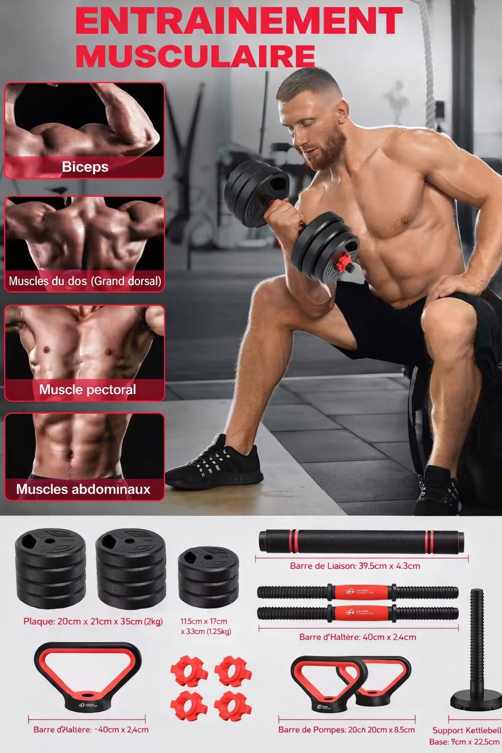 Ensemble d'haltères 3 en 1